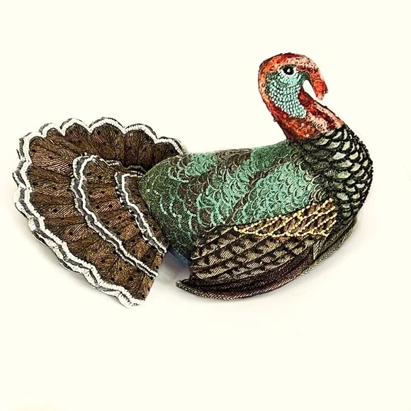 NEW John Derian X Target 2024 Beaded Plush Turkey Pillow Thanksgiving 16X15” - Picture 2 of 5